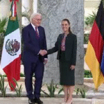 Claudia Sheinbaum recibe a su homólogo de la República Federal de Alemania, Frank-Walter Steinmeier, en el Museo Maya de Cancún